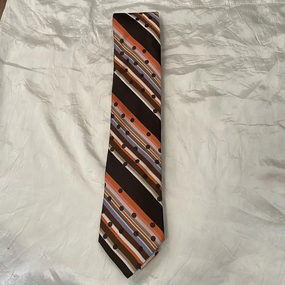 Ted Baker brown‎ & orange striped & polka dot silk tie